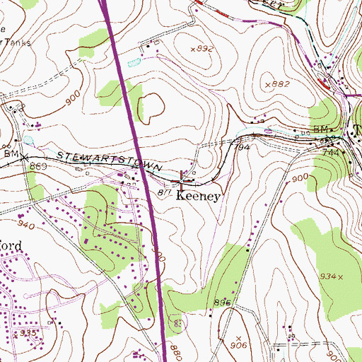 Topographic Map of Keeney, PA