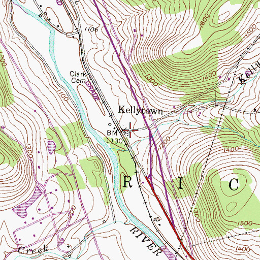 Topographic Map of Kellytown, PA
