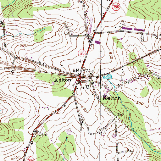 Topographic Map of Kelton, PA