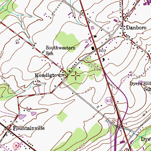 Topographic Map of Kendigtown, PA