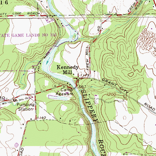 Topographic Map of Kennedy Mill, PA