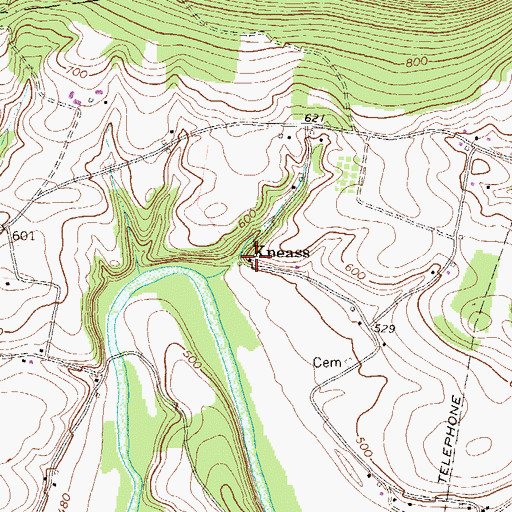 Topographic Map of Kneass, PA