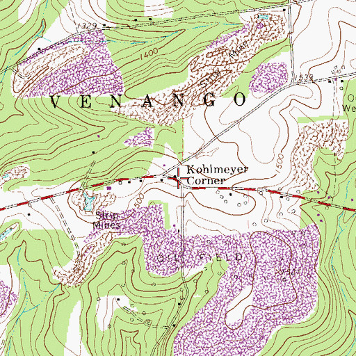 Topographic Map of Kohlmeyer Corner, PA