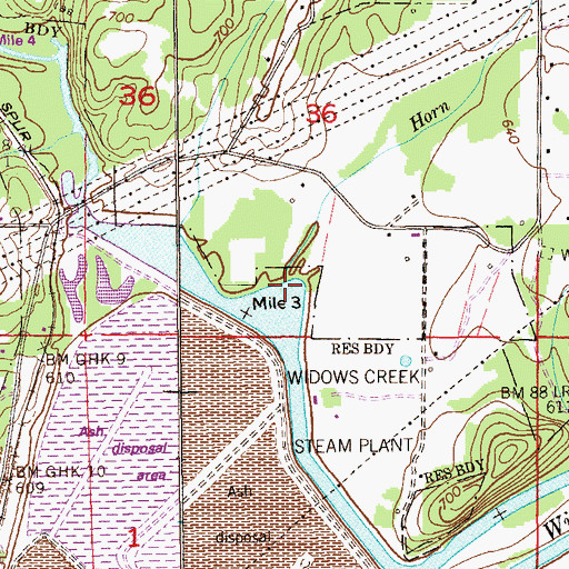 Topographic Map of Horn Branch, AL