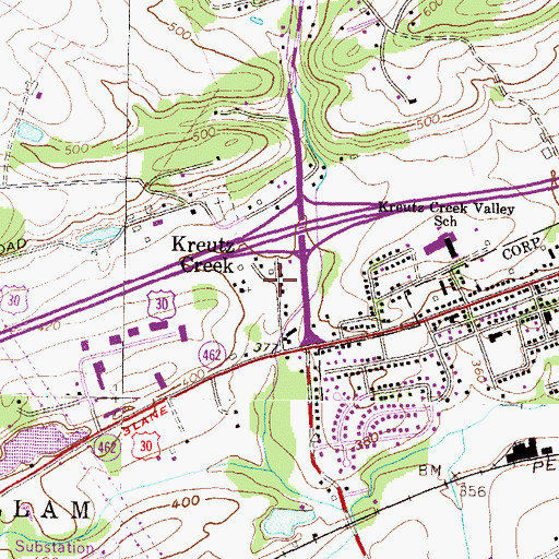 Topographic Map of Kreutz Creek, PA