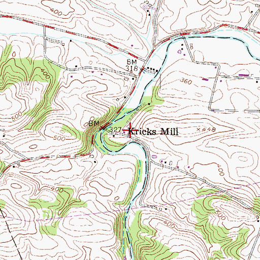Topographic Map of Kricks Mill, PA