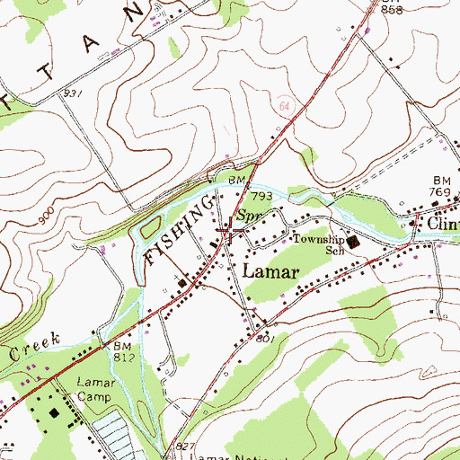 Topographic Map of Lamar, PA