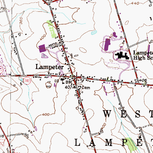Topographic Map of Lampeter, PA