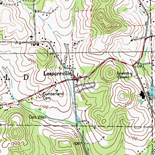 Topographic Map of Leasureville, PA