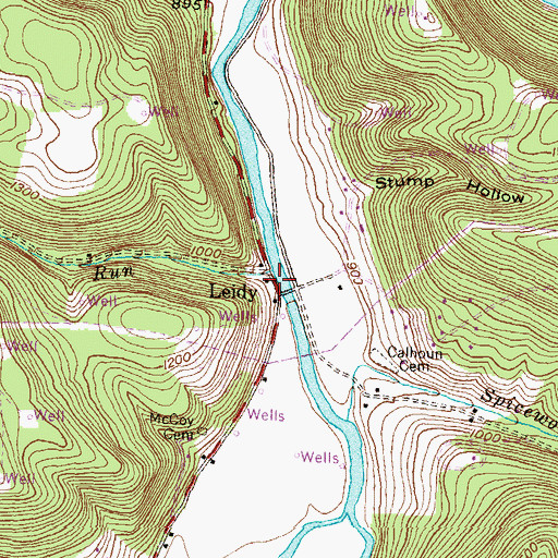 Topographic Map of Leidy, PA