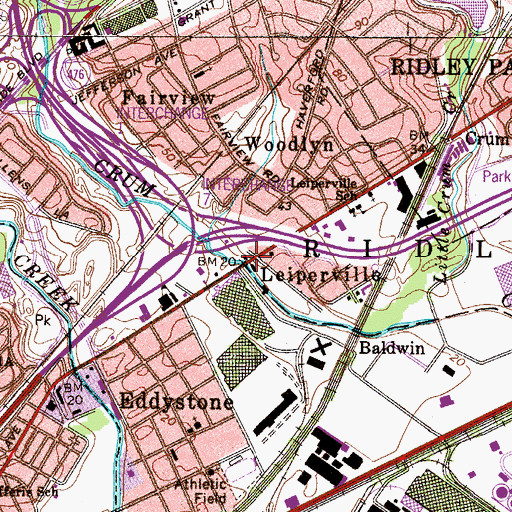 Topographic Map of Leiperville, PA
