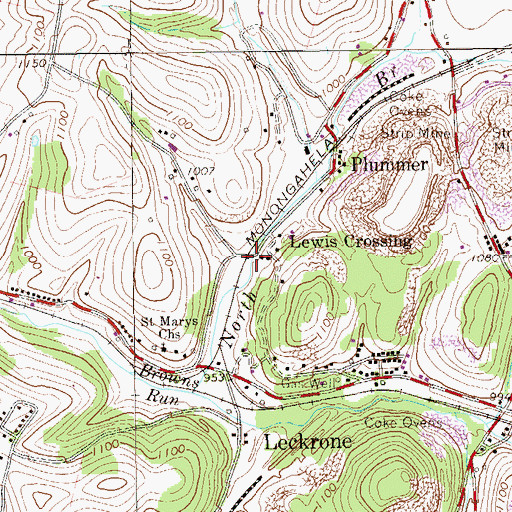 Topographic Map of Lewis Crossing, PA