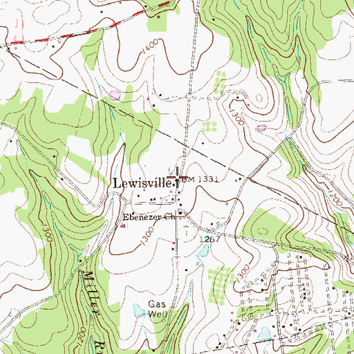 Topographic Map of Lewisville, PA