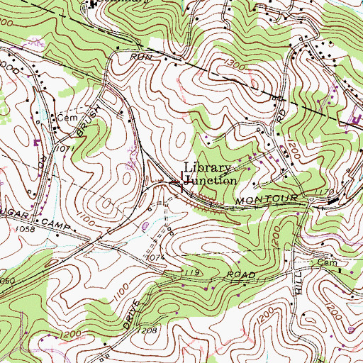 Topographic Map of Library Junction, PA