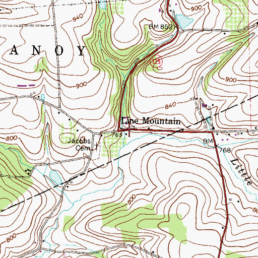 Topographic Map of Line Mountain, PA