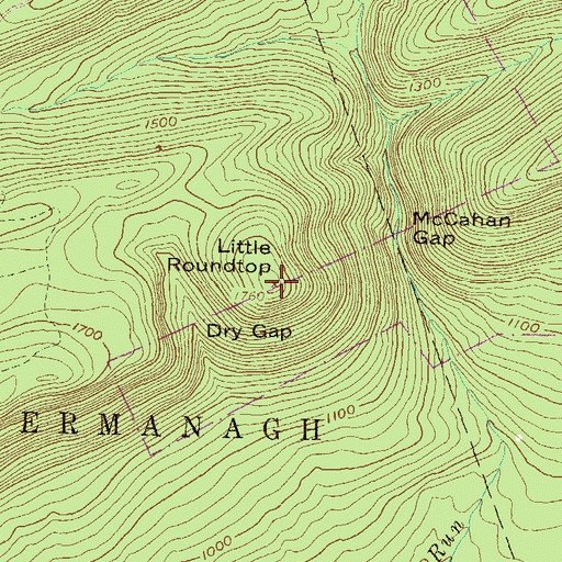 Topographic Map of Little Roundtop, PA