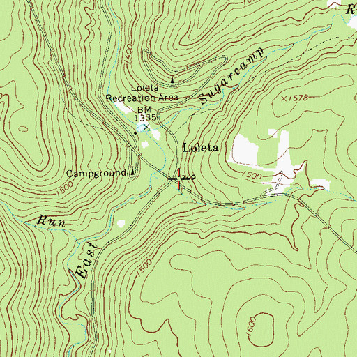 Topographic Map of Loleta, PA