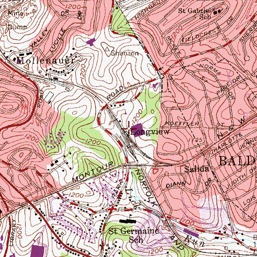 Topographic Map of Longview, PA