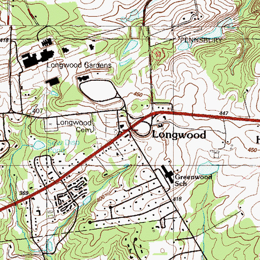 Topographic Map of Longwood, PA