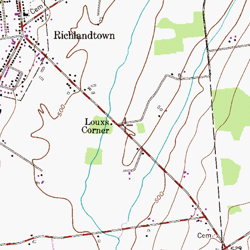 Topographic Map of Louxs Corner, PA