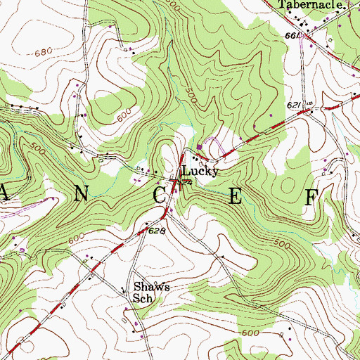 Topographic Map of Lucky, PA