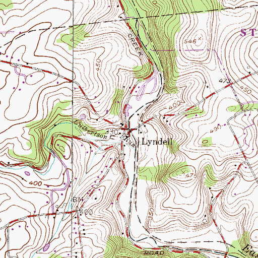 Topographic Map of Lyndell, PA