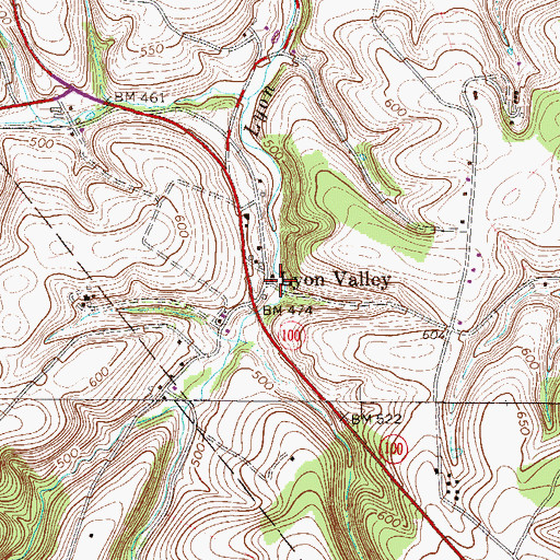 Topographic Map of Lyon Valley, PA