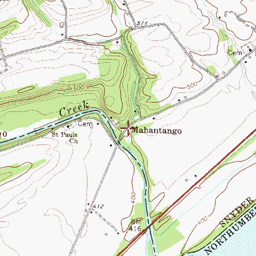 Topographic Map of Mahantango, PA