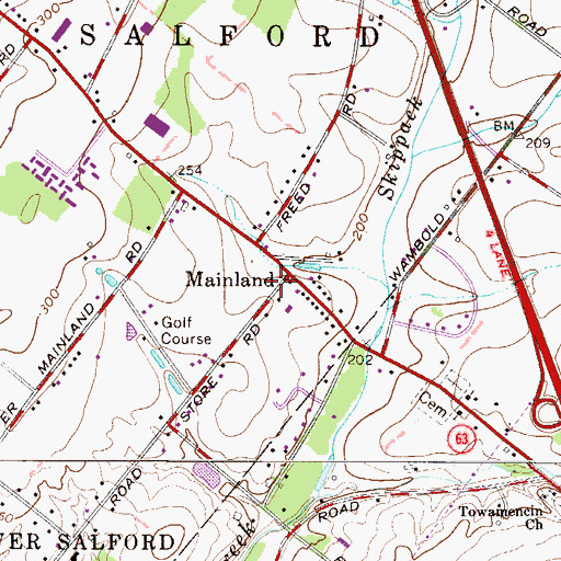 Topographic Map of Mainland, PA