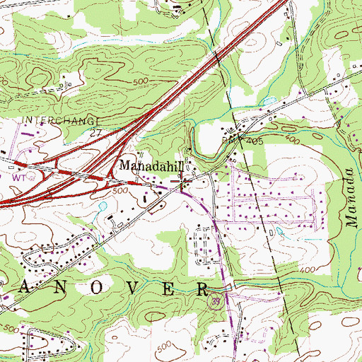 Topographic Map of Manadahill, PA