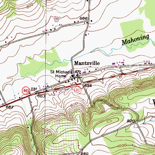 Topographic Map of Mantzville, PA