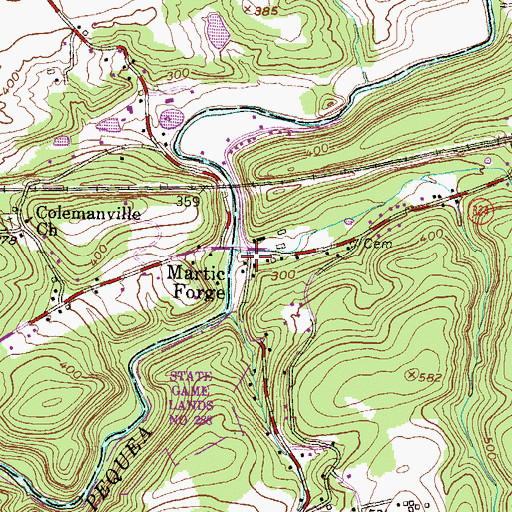 Topographic Map of Martic Forge, PA