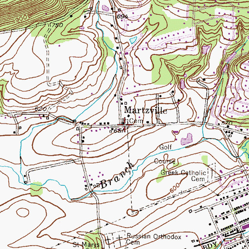 Topographic Map of Martzville, PA