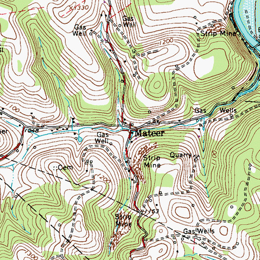 Topographic Map of Mateer, PA