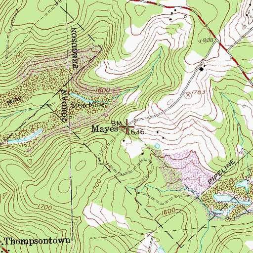 Topographic Map of Mayes, PA