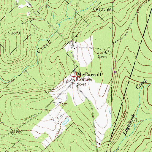 Topographic Map of McCarroll Corner, PA