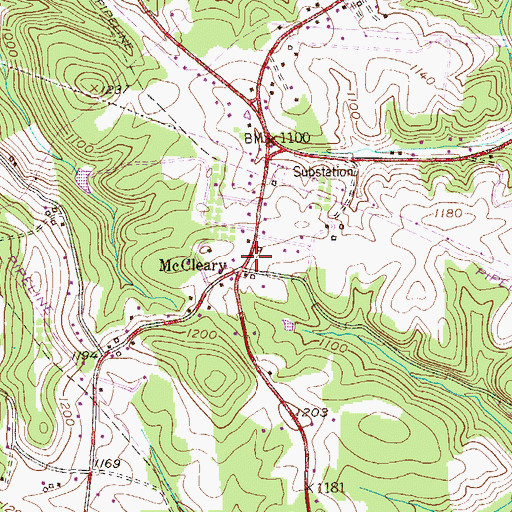 Topographic Map of McCleary, PA