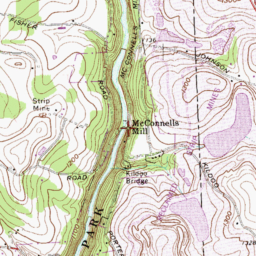 Topographic Map of McConnells Mill, PA