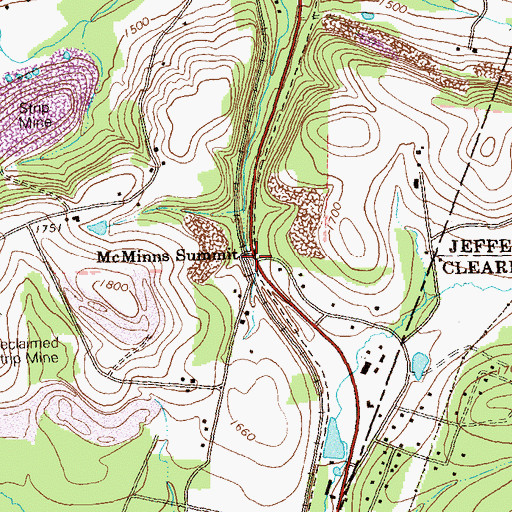 Topographic Map of McMinns Summit, PA