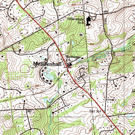 Topographic Map of Mendenhall, PA