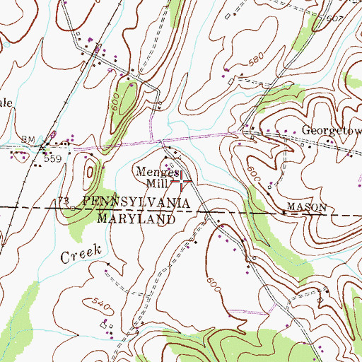Topographic Map of Menges Mill, PA