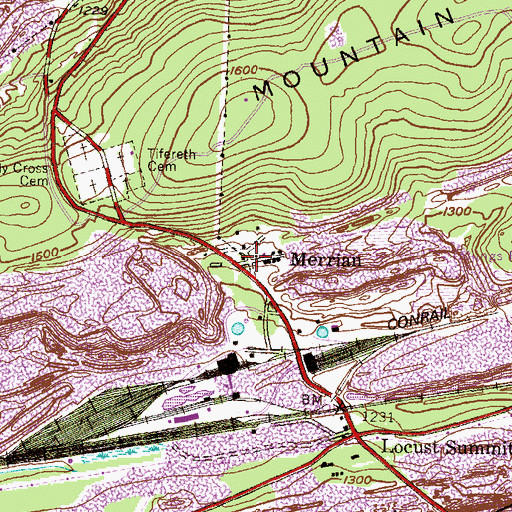 Topographic Map of Merrian, PA