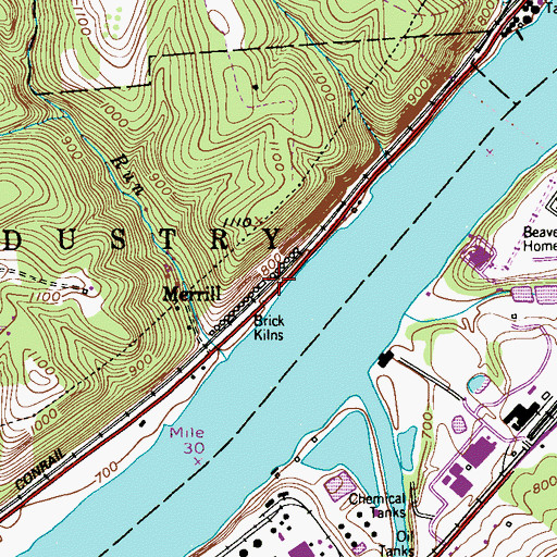 Topographic Map of Merrill, PA