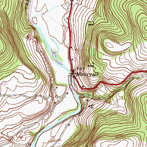 Topographic Map of Merryall, PA