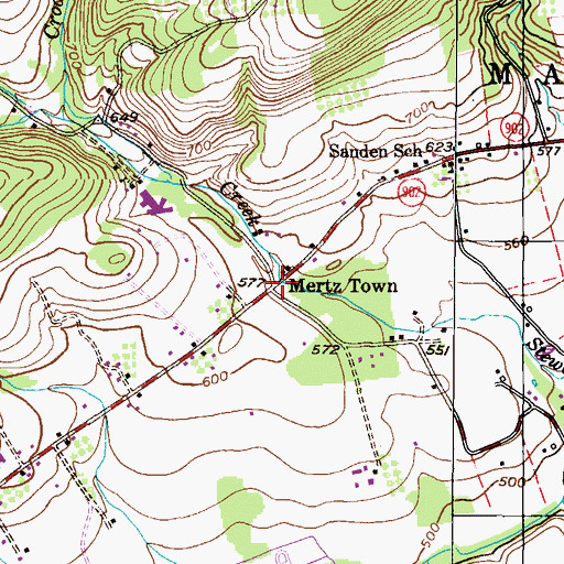 Topographic Map of Mertz Town, PA