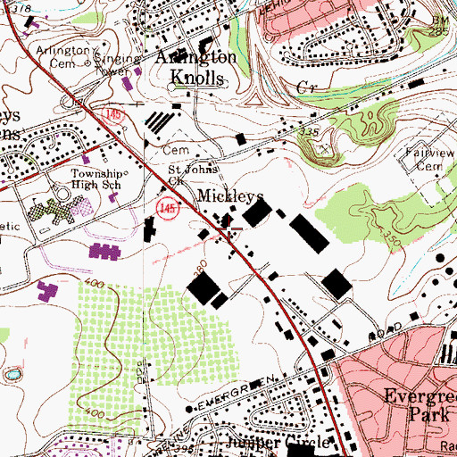 Topographic Map of Mickleys, PA