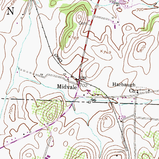 Topographic Map of Midvale, PA