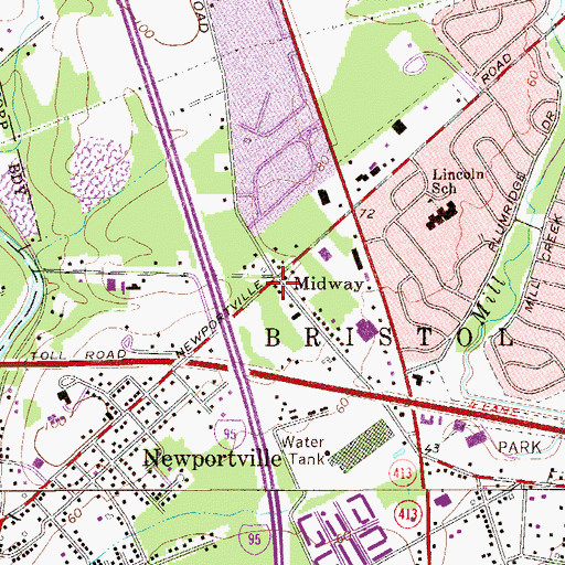 Topographic Map of Midway, PA