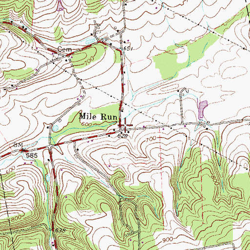 Topographic Map of Mile Run, PA