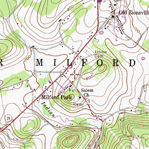 Topographic Map of Milford Park, PA
